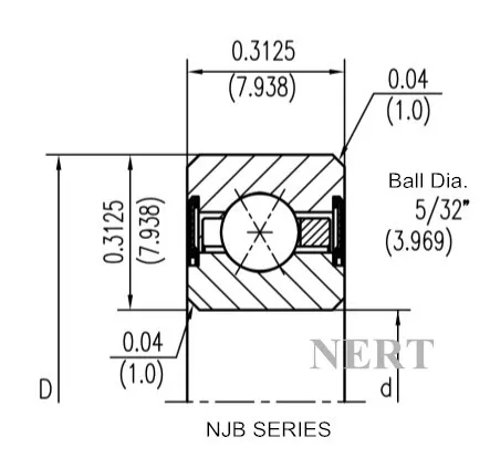 NJB(Φ7.938mm)薄壁密封四點(diǎn)接觸球軸承剖面圖