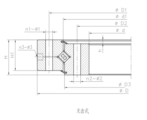 無(wú)齒式交叉滾子轉(zhuǎn)盤軸承結(jié)構(gòu)尺寸圖